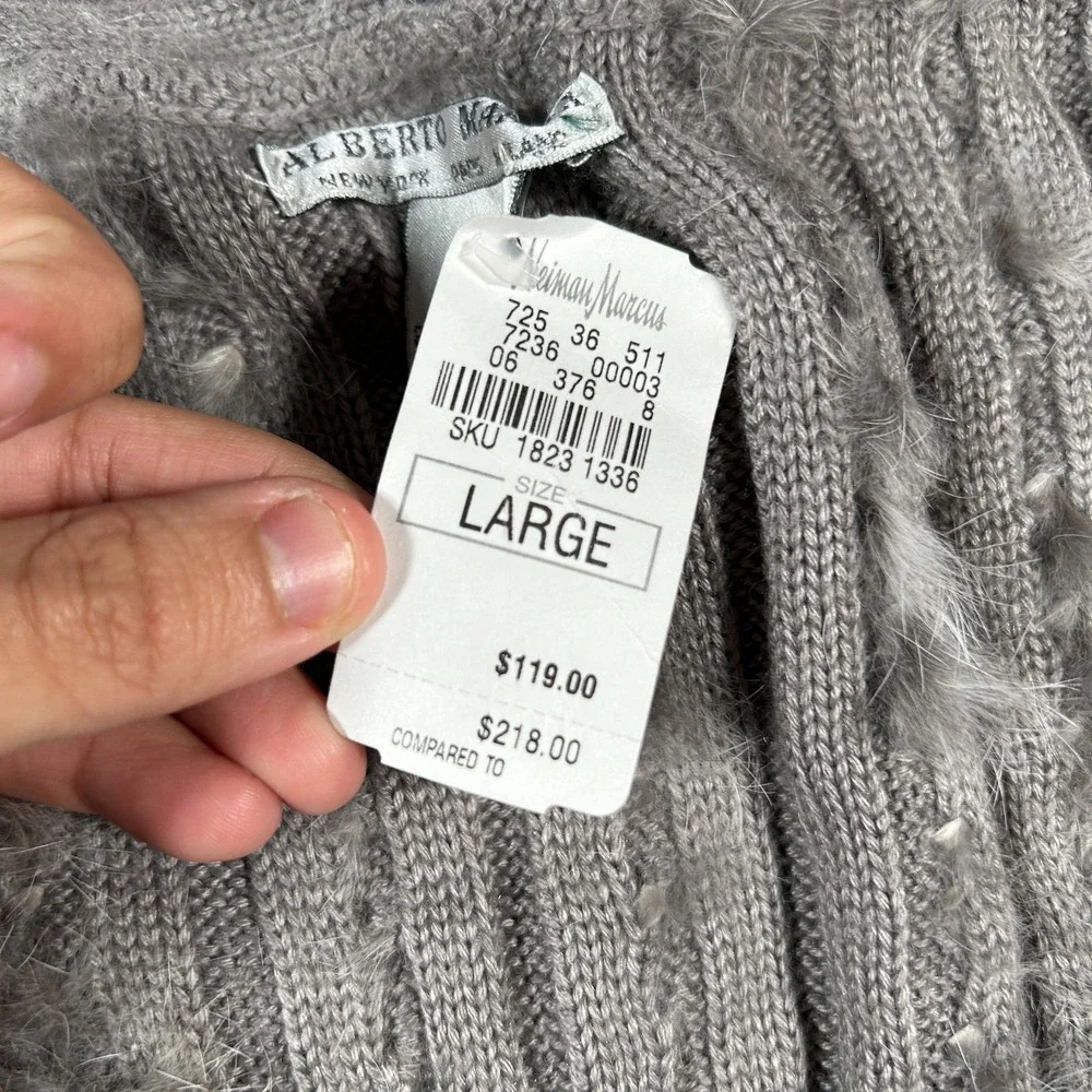 Neiman Marcus Alberto Makali‎ Vest Sweater Womens Large Gray Rabbit Fur Cardigan